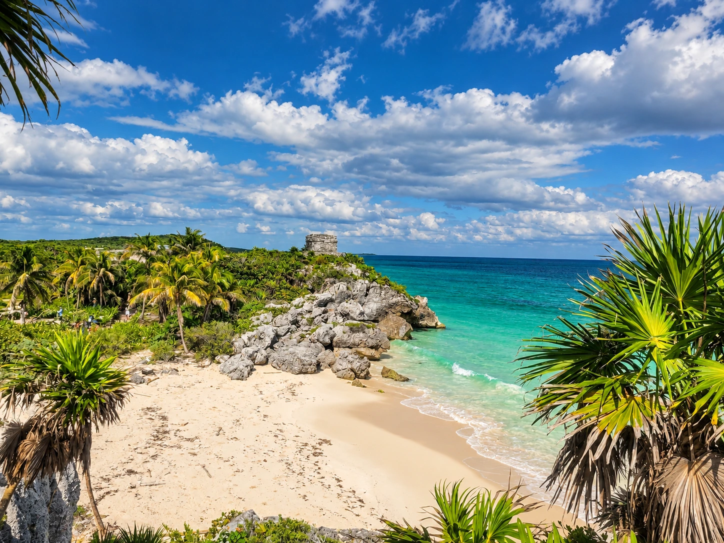 Cliff and beach at the Tulum ruins